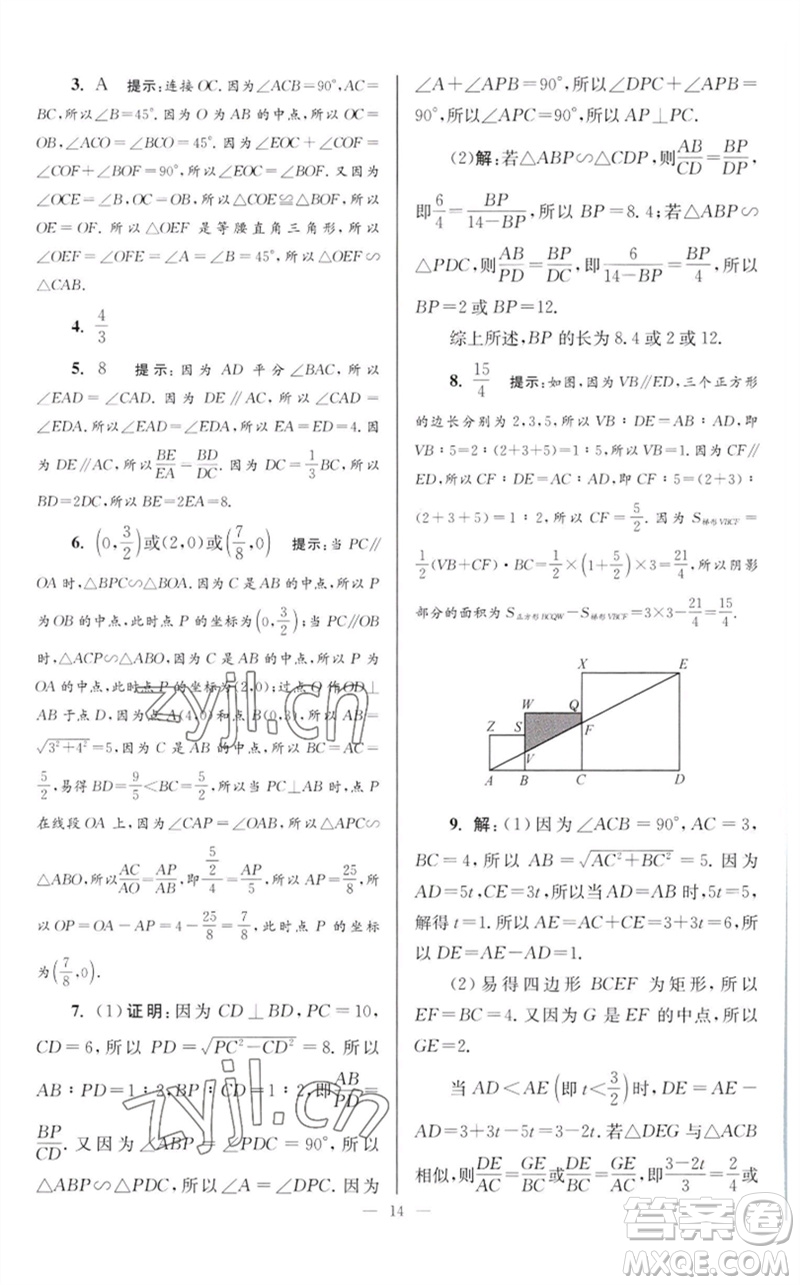 江蘇鳳凰科學(xué)技術(shù)出版社2023初中數(shù)學(xué)小題狂做九年級下冊蘇科版巔峰版參考答案
