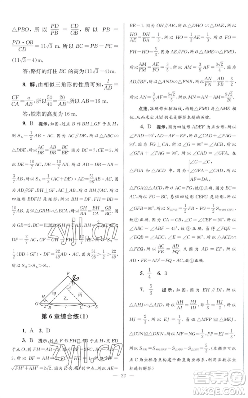 江蘇鳳凰科學(xué)技術(shù)出版社2023初中數(shù)學(xué)小題狂做九年級下冊蘇科版巔峰版參考答案