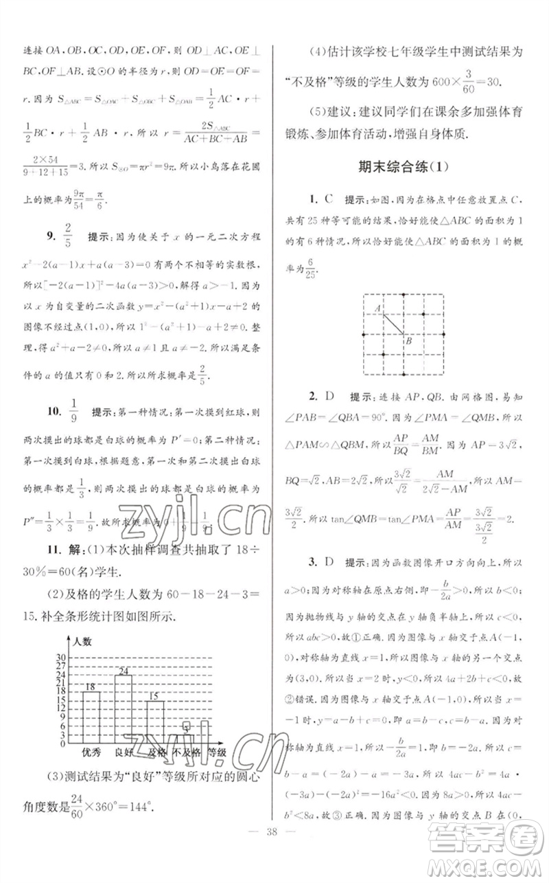 江蘇鳳凰科學(xué)技術(shù)出版社2023初中數(shù)學(xué)小題狂做九年級下冊蘇科版巔峰版參考答案