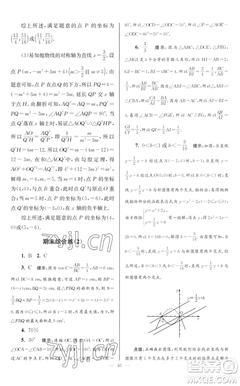 江蘇鳳凰科學(xué)技術(shù)出版社2023初中數(shù)學(xué)小題狂做九年級下冊蘇科版巔峰版參考答案