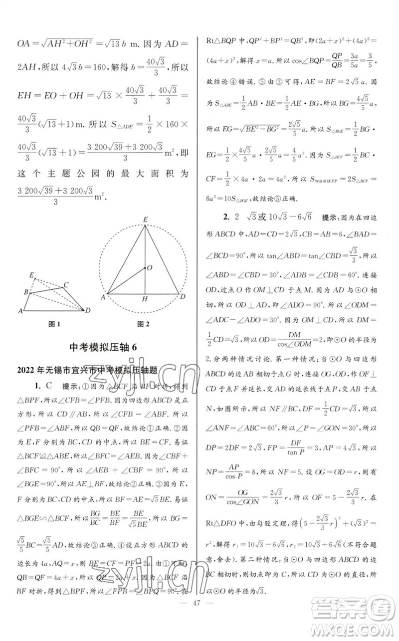 江蘇鳳凰科學(xué)技術(shù)出版社2023初中數(shù)學(xué)小題狂做九年級下冊蘇科版巔峰版參考答案