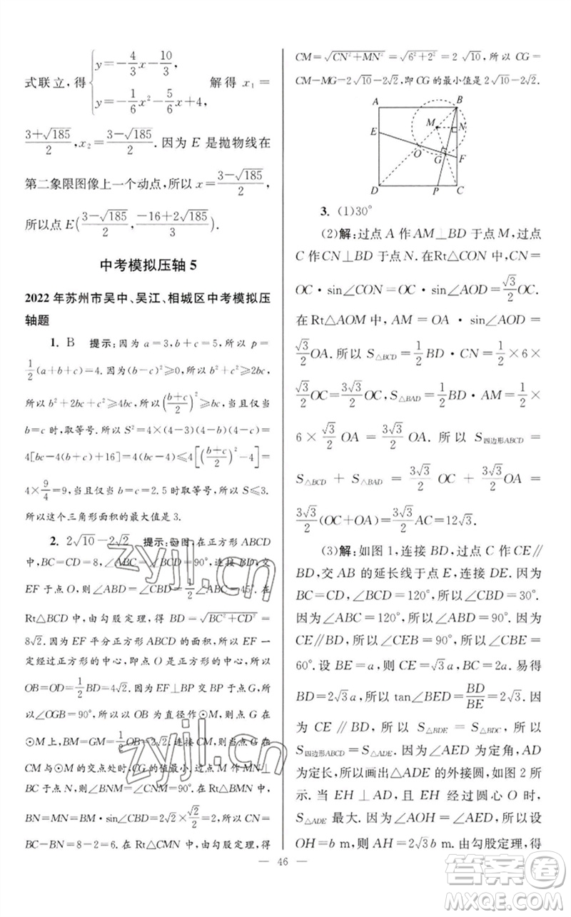 江蘇鳳凰科學(xué)技術(shù)出版社2023初中數(shù)學(xué)小題狂做九年級下冊蘇科版巔峰版參考答案