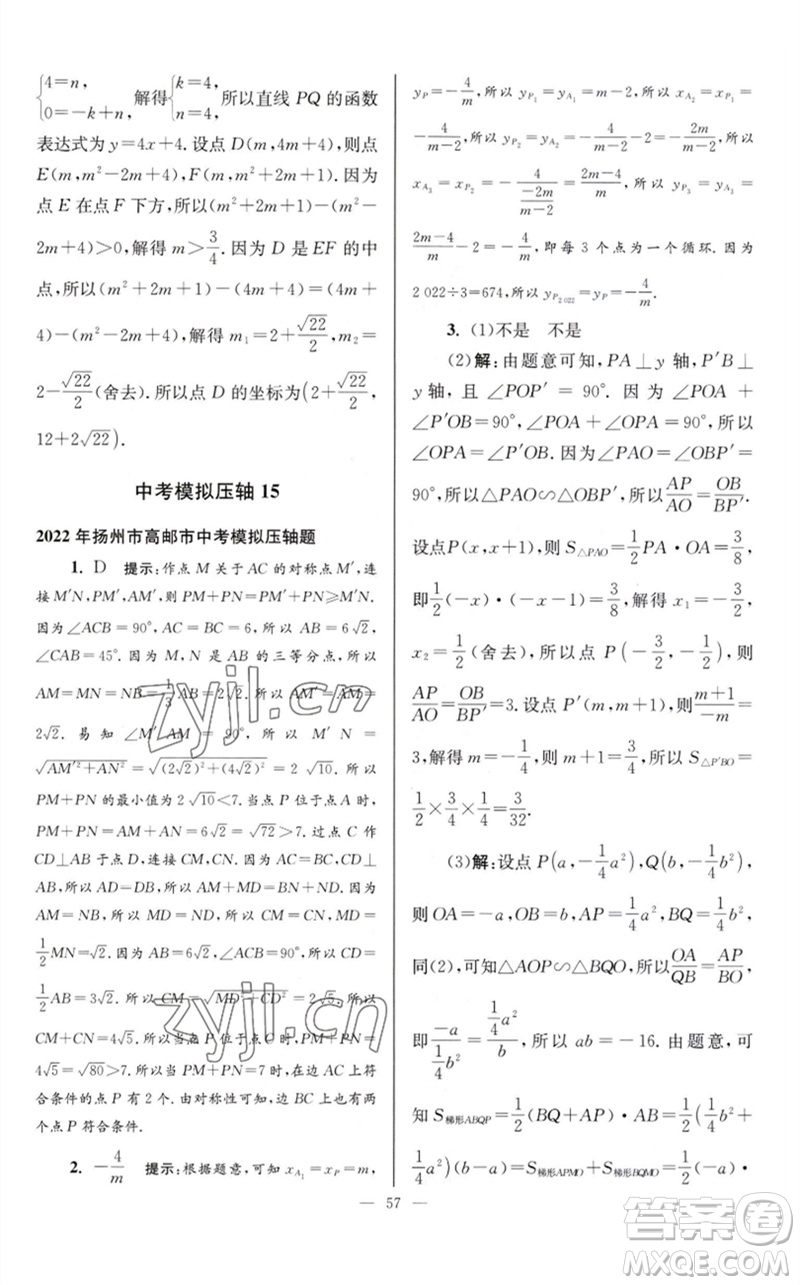 江蘇鳳凰科學(xué)技術(shù)出版社2023初中數(shù)學(xué)小題狂做九年級下冊蘇科版巔峰版參考答案