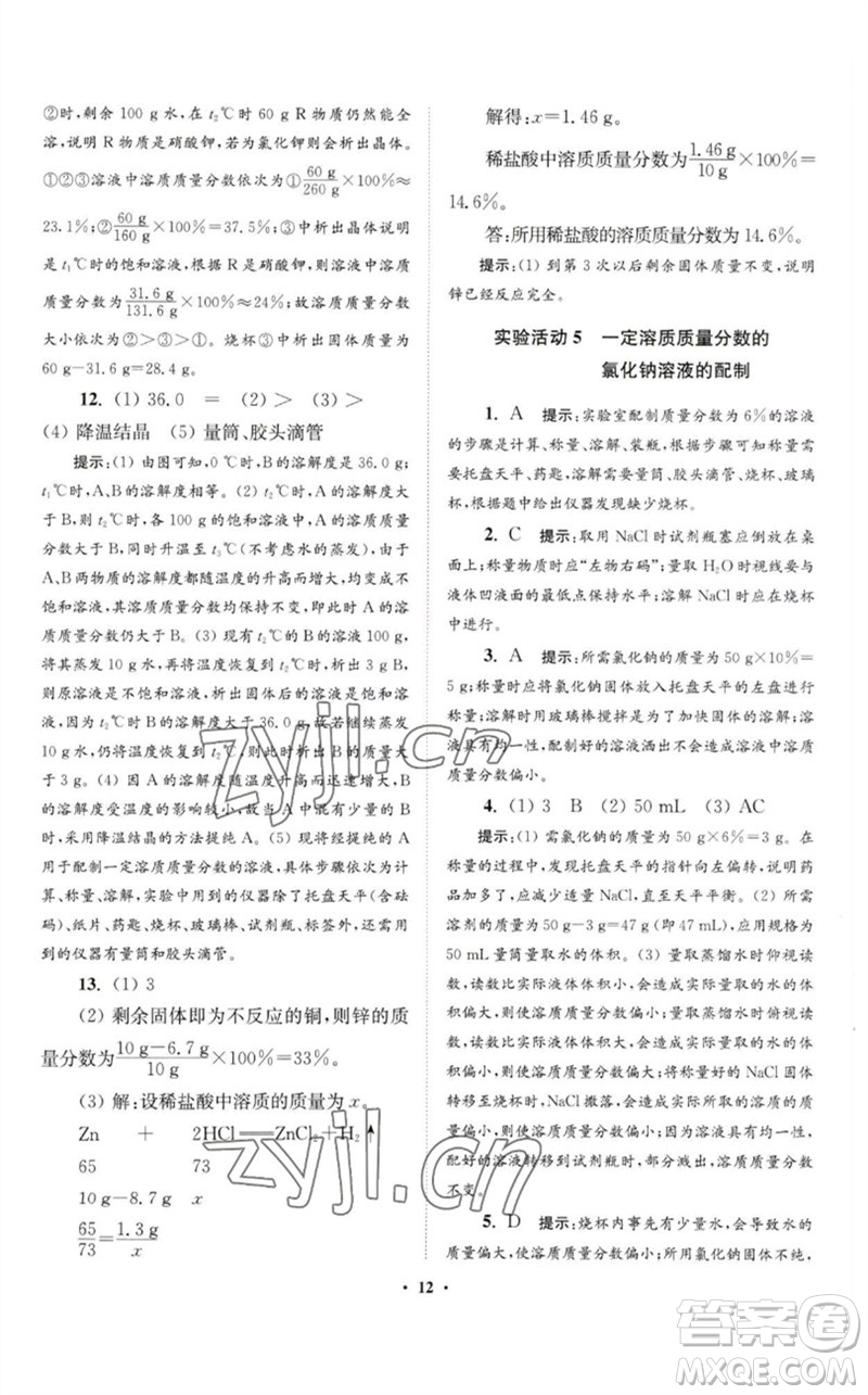 江蘇鳳凰科學(xué)技術(shù)出版社2023初中化學(xué)小題狂做九年級(jí)下冊(cè)人教版提優(yōu)版參考答案