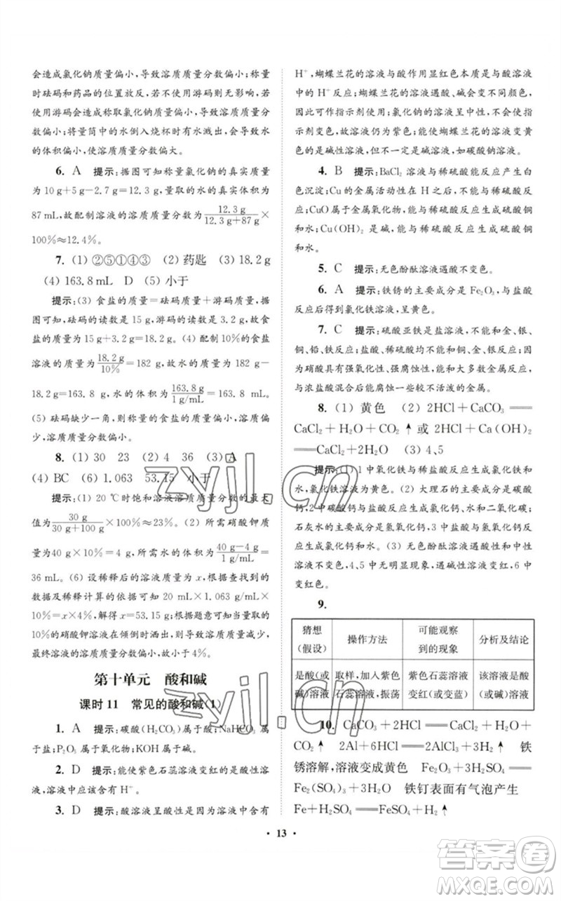 江蘇鳳凰科學(xué)技術(shù)出版社2023初中化學(xué)小題狂做九年級(jí)下冊(cè)人教版提優(yōu)版參考答案
