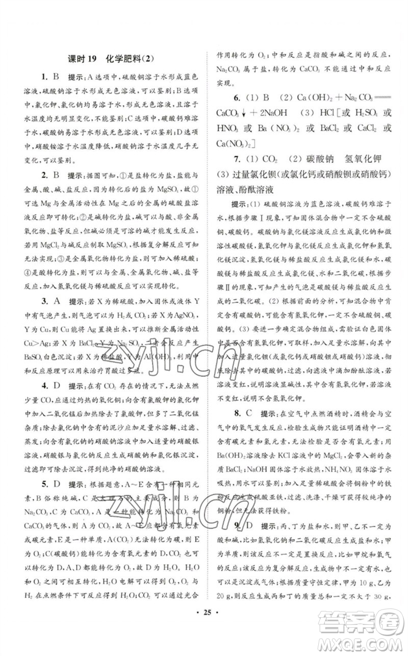江蘇鳳凰科學(xué)技術(shù)出版社2023初中化學(xué)小題狂做九年級(jí)下冊(cè)人教版提優(yōu)版參考答案
