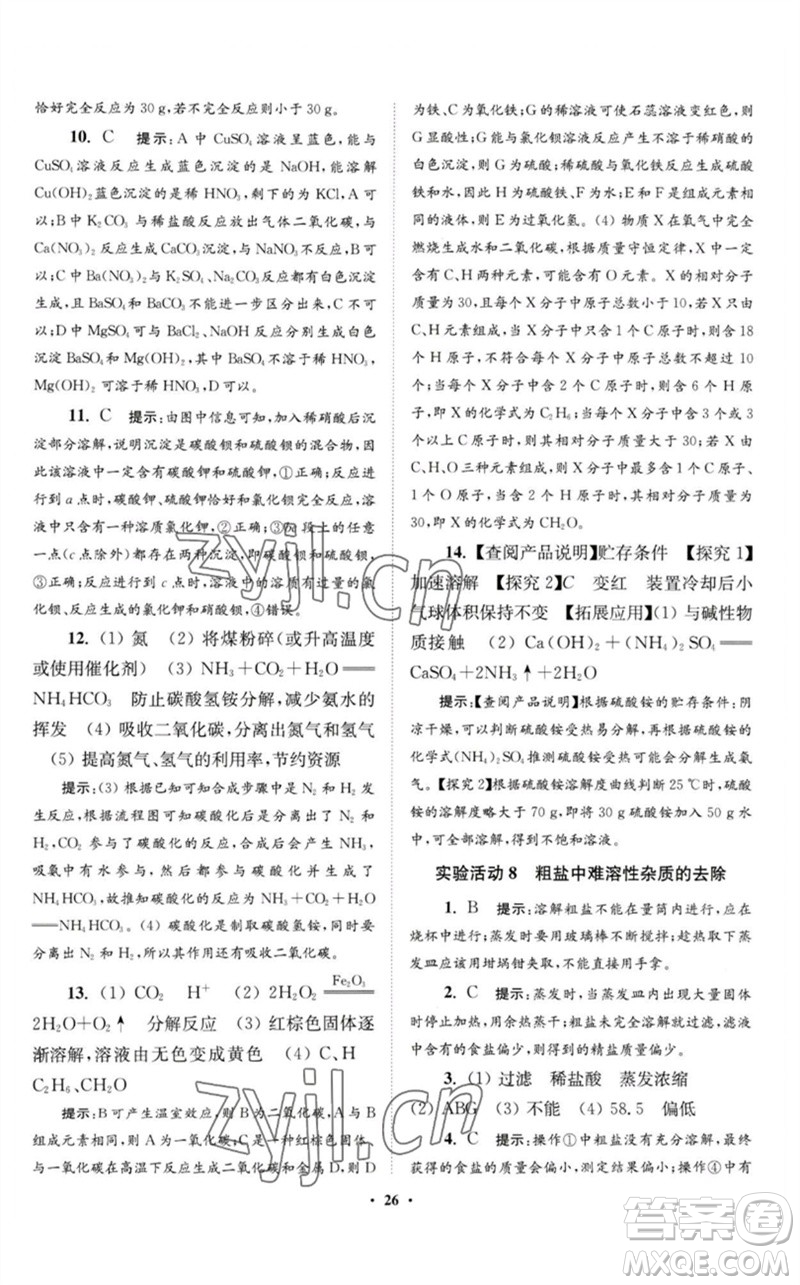 江蘇鳳凰科學(xué)技術(shù)出版社2023初中化學(xué)小題狂做九年級(jí)下冊(cè)人教版提優(yōu)版參考答案