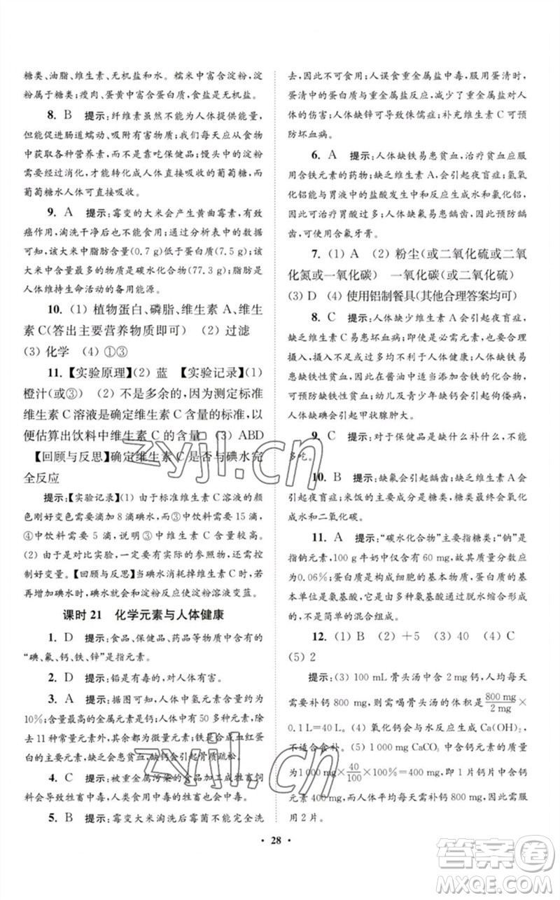 江蘇鳳凰科學(xué)技術(shù)出版社2023初中化學(xué)小題狂做九年級(jí)下冊(cè)人教版提優(yōu)版參考答案