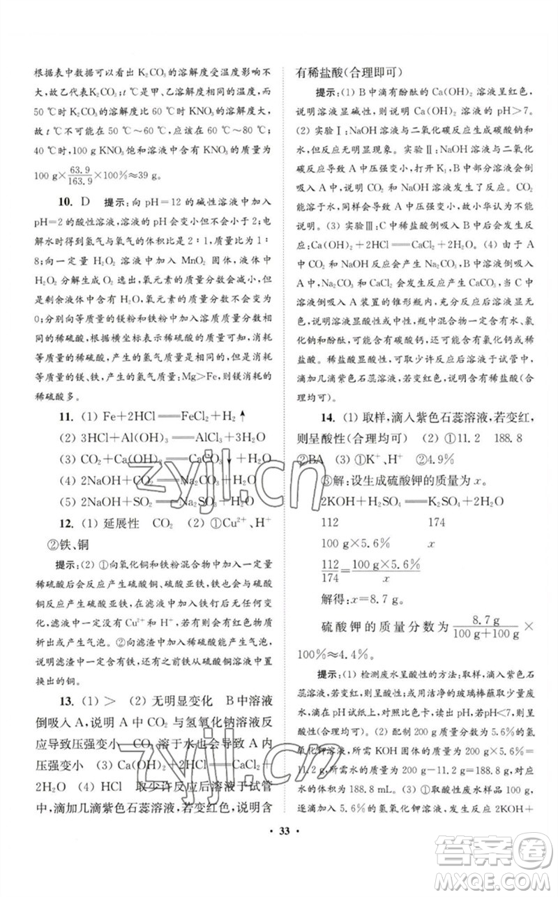 江蘇鳳凰科學(xué)技術(shù)出版社2023初中化學(xué)小題狂做九年級(jí)下冊(cè)人教版提優(yōu)版參考答案