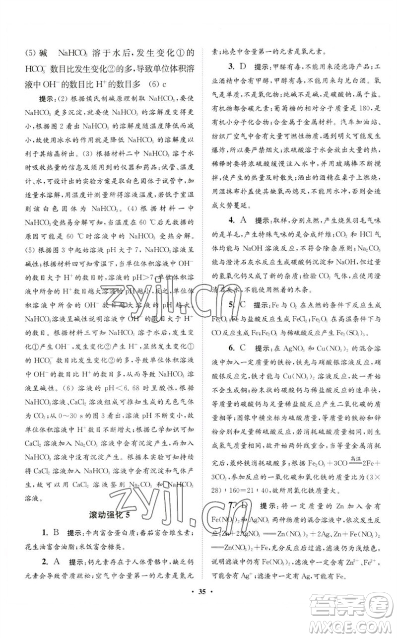 江蘇鳳凰科學(xué)技術(shù)出版社2023初中化學(xué)小題狂做九年級(jí)下冊(cè)人教版提優(yōu)版參考答案
