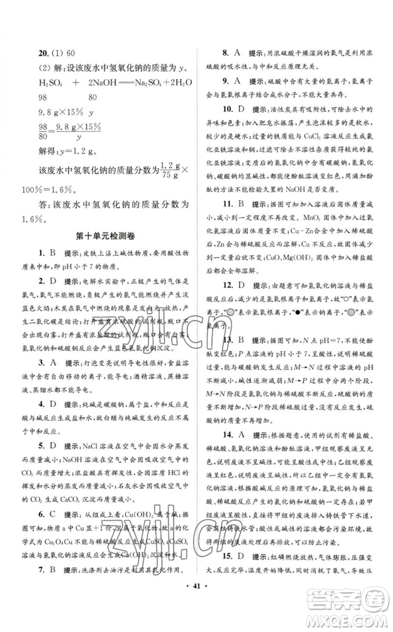 江蘇鳳凰科學(xué)技術(shù)出版社2023初中化學(xué)小題狂做九年級(jí)下冊(cè)人教版提優(yōu)版參考答案
