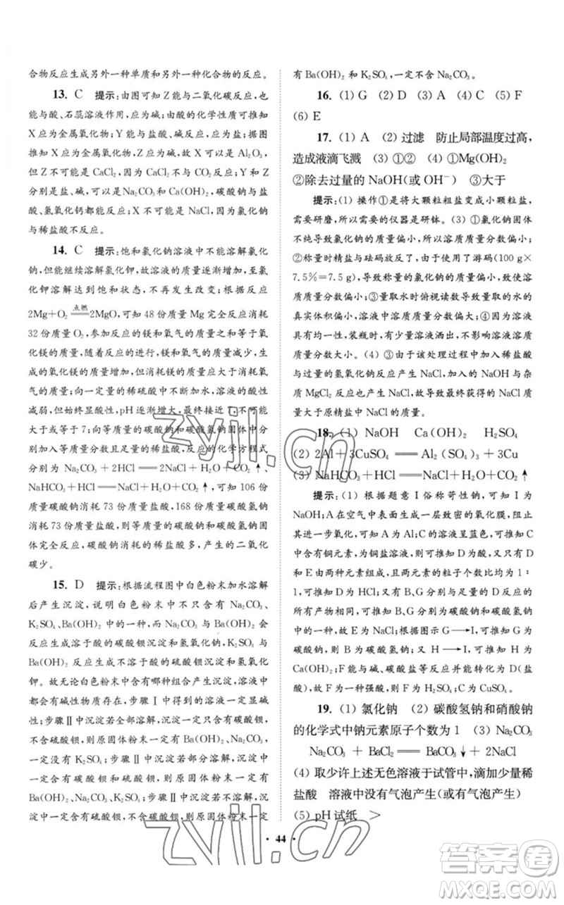 江蘇鳳凰科學(xué)技術(shù)出版社2023初中化學(xué)小題狂做九年級(jí)下冊(cè)人教版提優(yōu)版參考答案