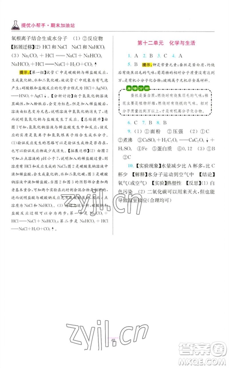 江蘇鳳凰科學(xué)技術(shù)出版社2023初中化學(xué)小題狂做九年級(jí)下冊(cè)人教版提優(yōu)版參考答案