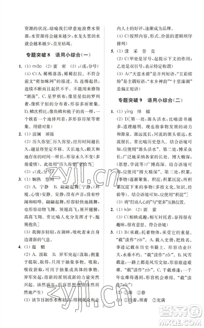 江蘇鳳凰科學(xué)技術(shù)出版社2023中考語(yǔ)文小題狂做九年級(jí)人教版提優(yōu)版參考答案