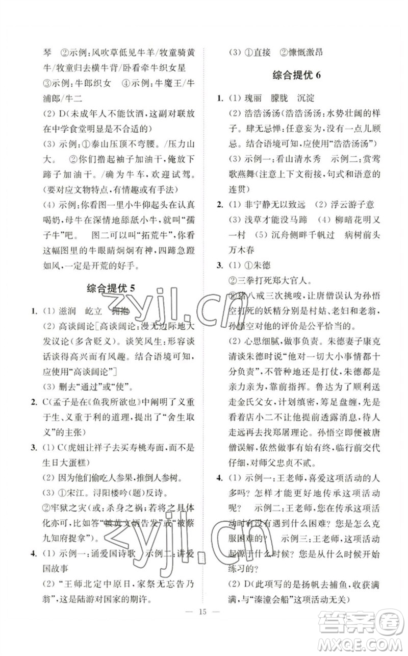 江蘇鳳凰科學(xué)技術(shù)出版社2023中考語(yǔ)文小題狂做九年級(jí)人教版提優(yōu)版參考答案