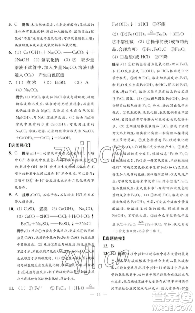 江蘇鳳凰科學(xué)技術(shù)出版社2023中考化學(xué)小題狂做九年級(jí)人教版提優(yōu)版參考答案