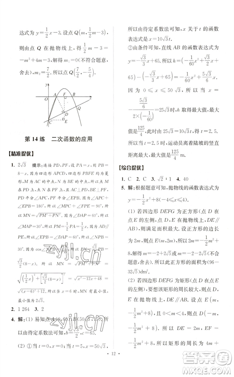 江蘇鳳凰科學技術出版社2023中考數(shù)學小題狂做九年級人教版提優(yōu)版參考答案