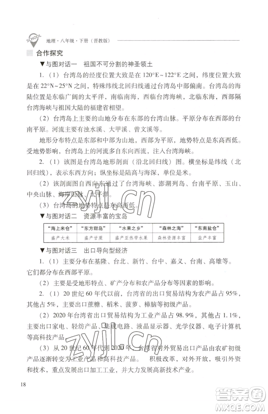 山西教育出版社2023新課程問題解決導(dǎo)學(xué)方案八年級(jí)下冊(cè)地理晉教版參考答案