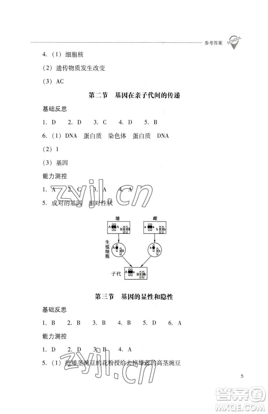 山西教育出版社2023新課程問題解決導學方案八年級下冊生物人教版參考答案
