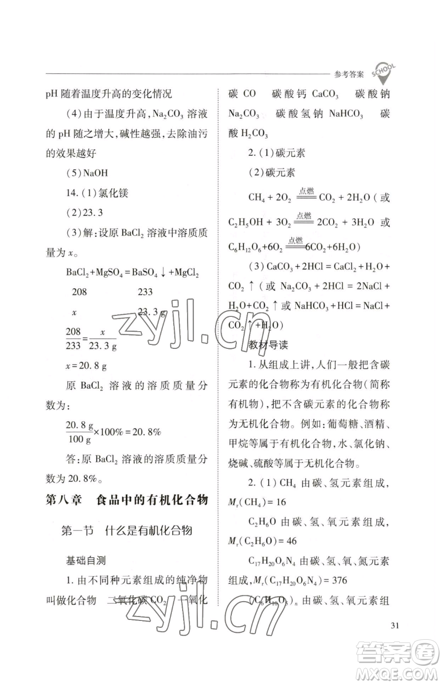 山西教育出版社2023新課程問(wèn)題解決導(dǎo)學(xué)方案九年級(jí)下冊(cè)化學(xué)滬教版參考答案