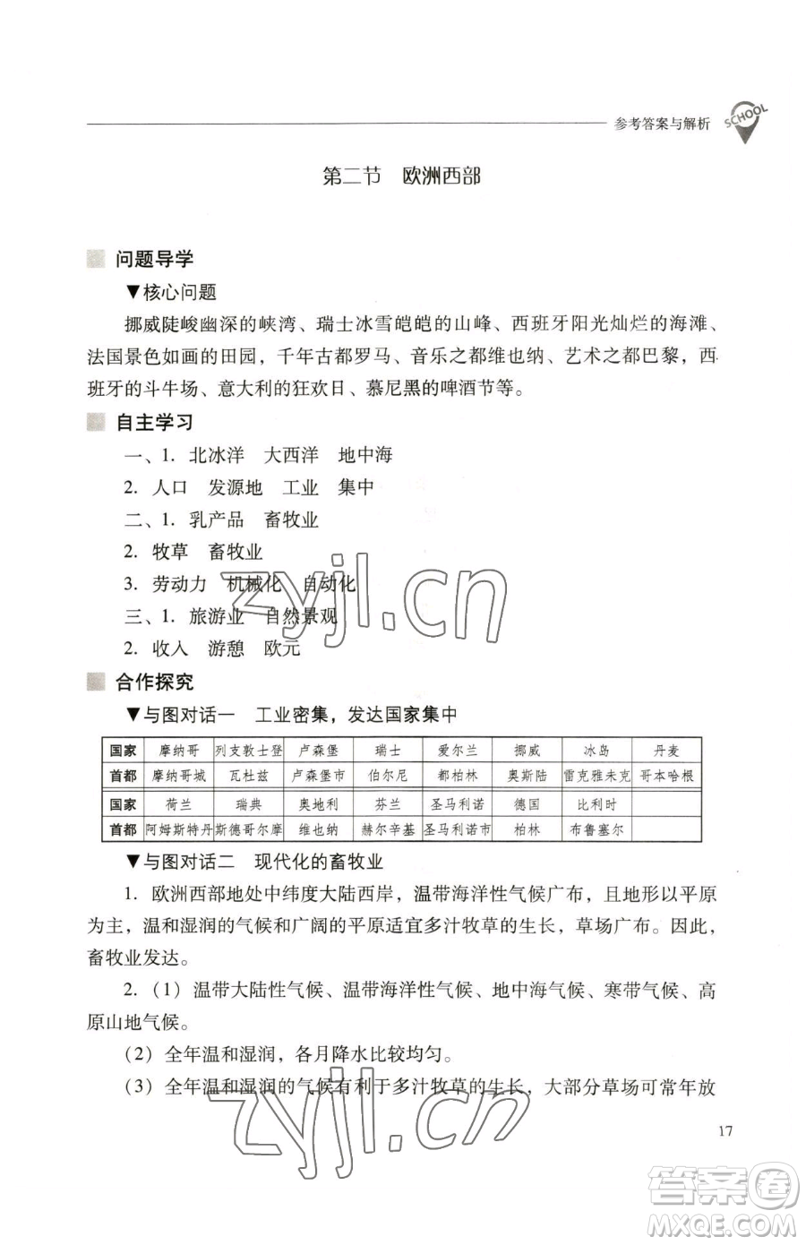 山西教育出版社2023新課程問(wèn)題解決導(dǎo)學(xué)方案七年級(jí)下冊(cè)地理人教版參考答案