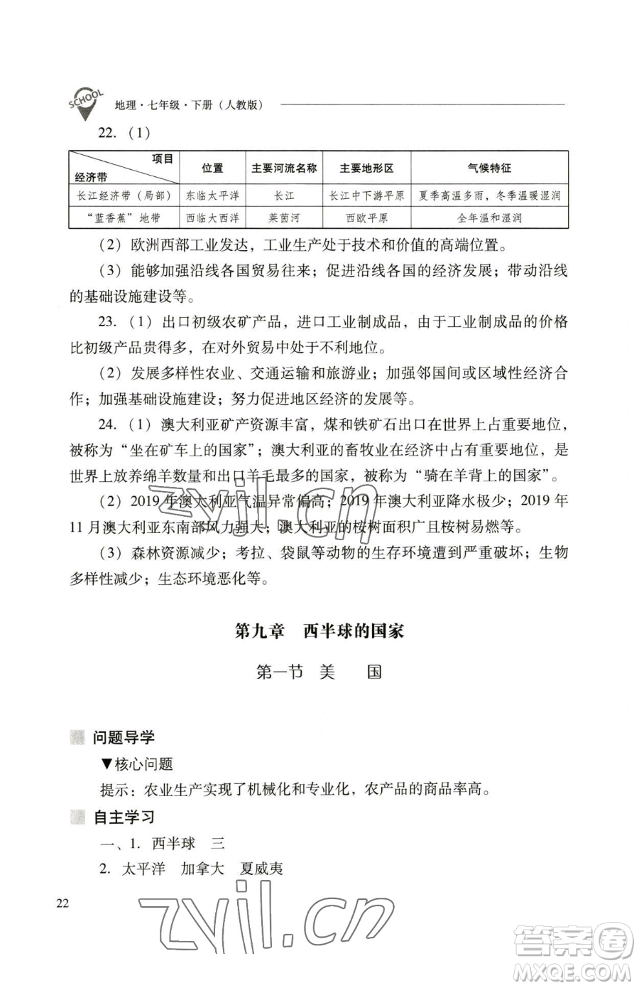 山西教育出版社2023新課程問(wèn)題解決導(dǎo)學(xué)方案七年級(jí)下冊(cè)地理人教版參考答案