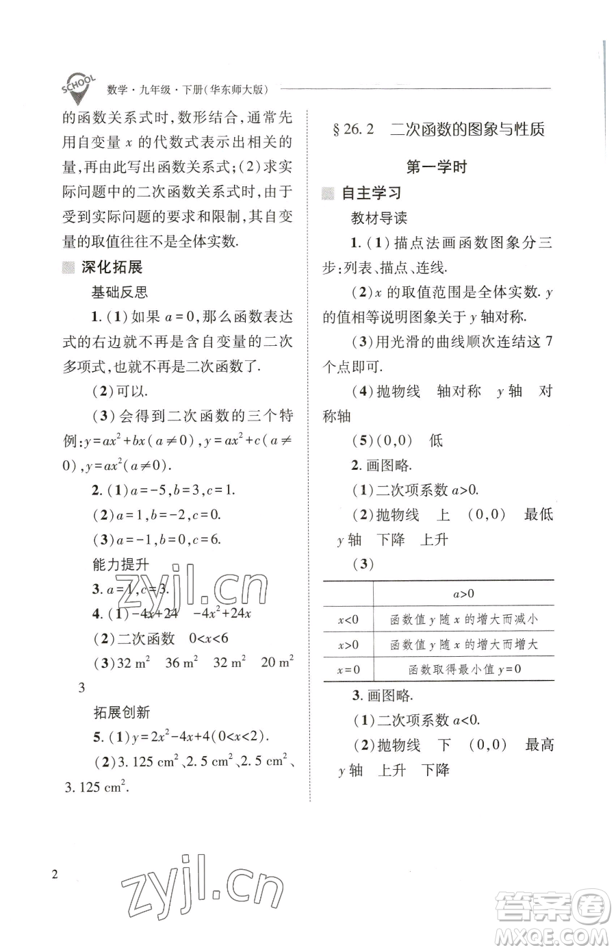 山西教育出版社2023新課程問題解決導(dǎo)學(xué)方案九年級(jí)下冊(cè)數(shù)學(xué)華東師大版參考答案