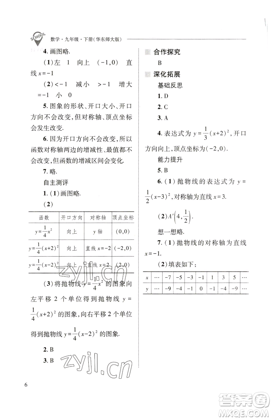 山西教育出版社2023新課程問題解決導(dǎo)學(xué)方案九年級(jí)下冊(cè)數(shù)學(xué)華東師大版參考答案