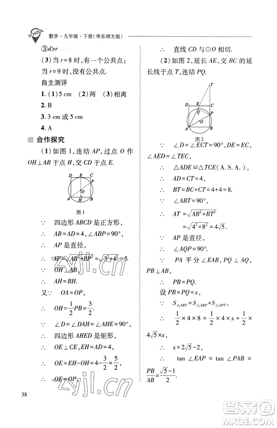 山西教育出版社2023新課程問題解決導(dǎo)學(xué)方案九年級(jí)下冊(cè)數(shù)學(xué)華東師大版參考答案