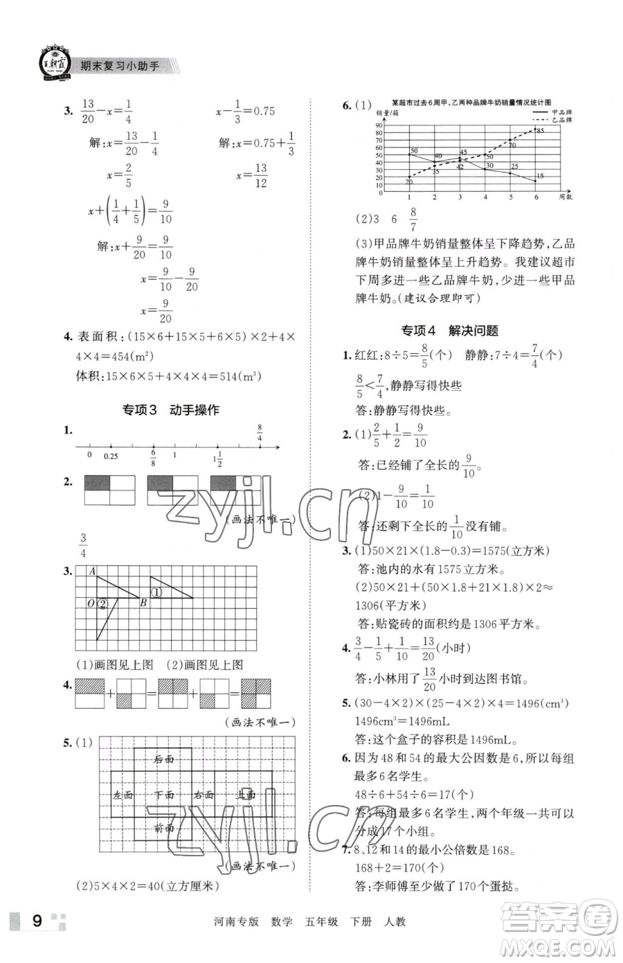 江西人民出版社2023王朝霞各地期末試卷精選五年級下冊數學人教版河南專版參考答案