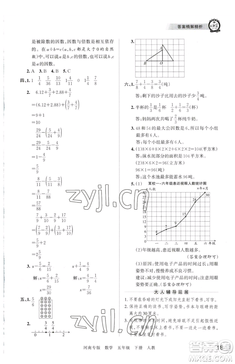 江西人民出版社2023王朝霞各地期末試卷精選五年級下冊數學人教版河南專版參考答案