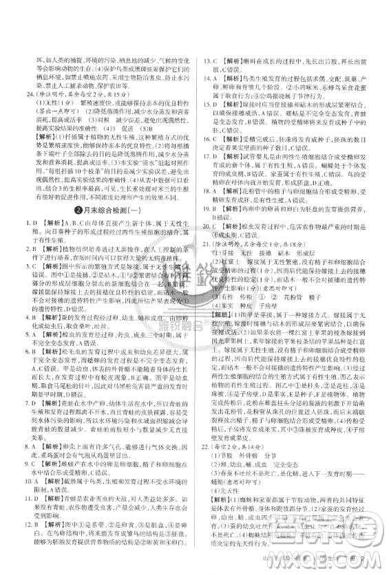 北京教育出版社2023山西名師原創(chuàng)試卷八年級下冊生物人教版參考答案