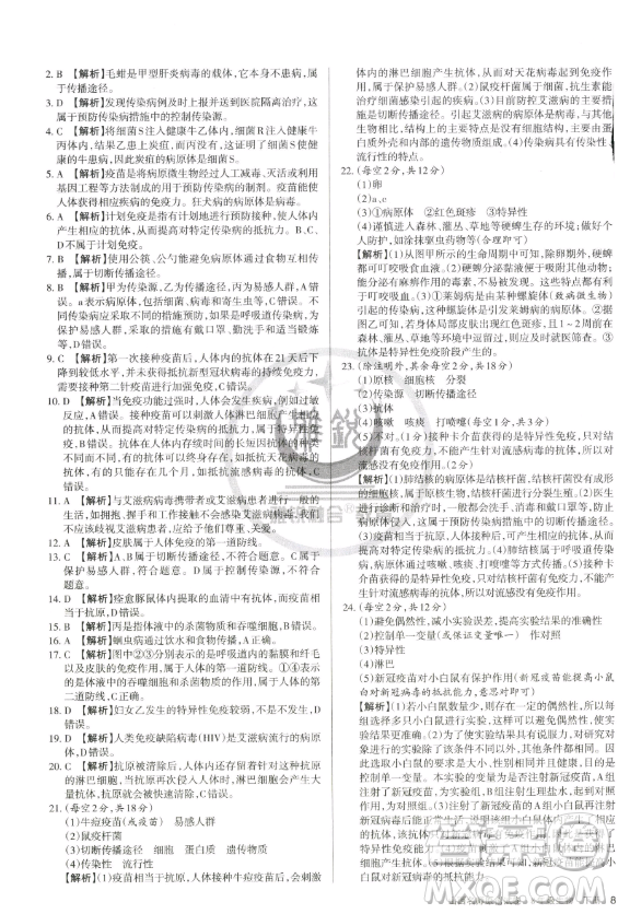北京教育出版社2023山西名師原創(chuàng)試卷八年級下冊生物人教版參考答案