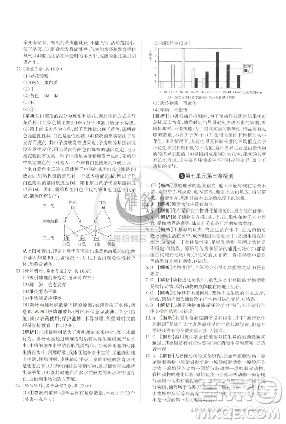 北京教育出版社2023山西名師原創(chuàng)試卷八年級下冊生物人教版參考答案