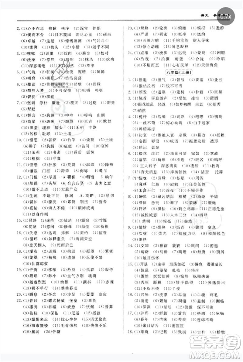 世界圖書(shū)出版公司2023新課標(biāo)中考寶典九年級(jí)語(yǔ)文通用版廣東專(zhuān)版參考答案