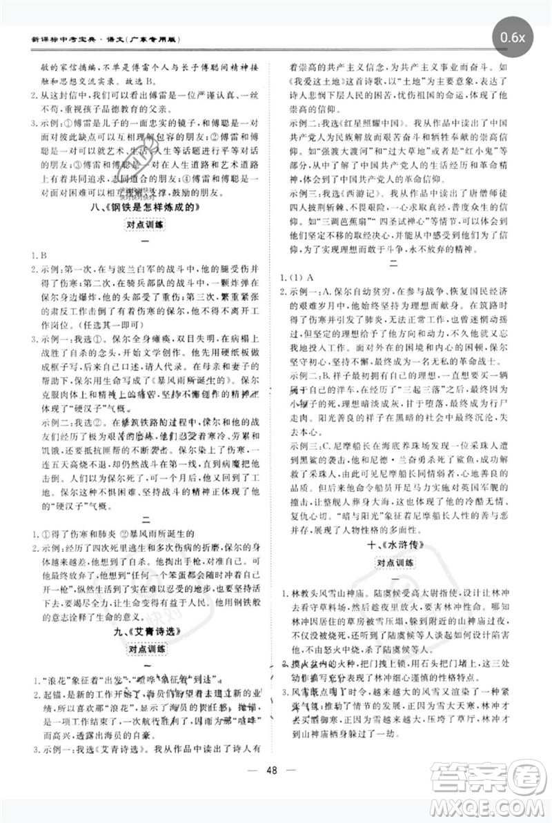 世界圖書(shū)出版公司2023新課標(biāo)中考寶典九年級(jí)語(yǔ)文通用版廣東專(zhuān)版參考答案