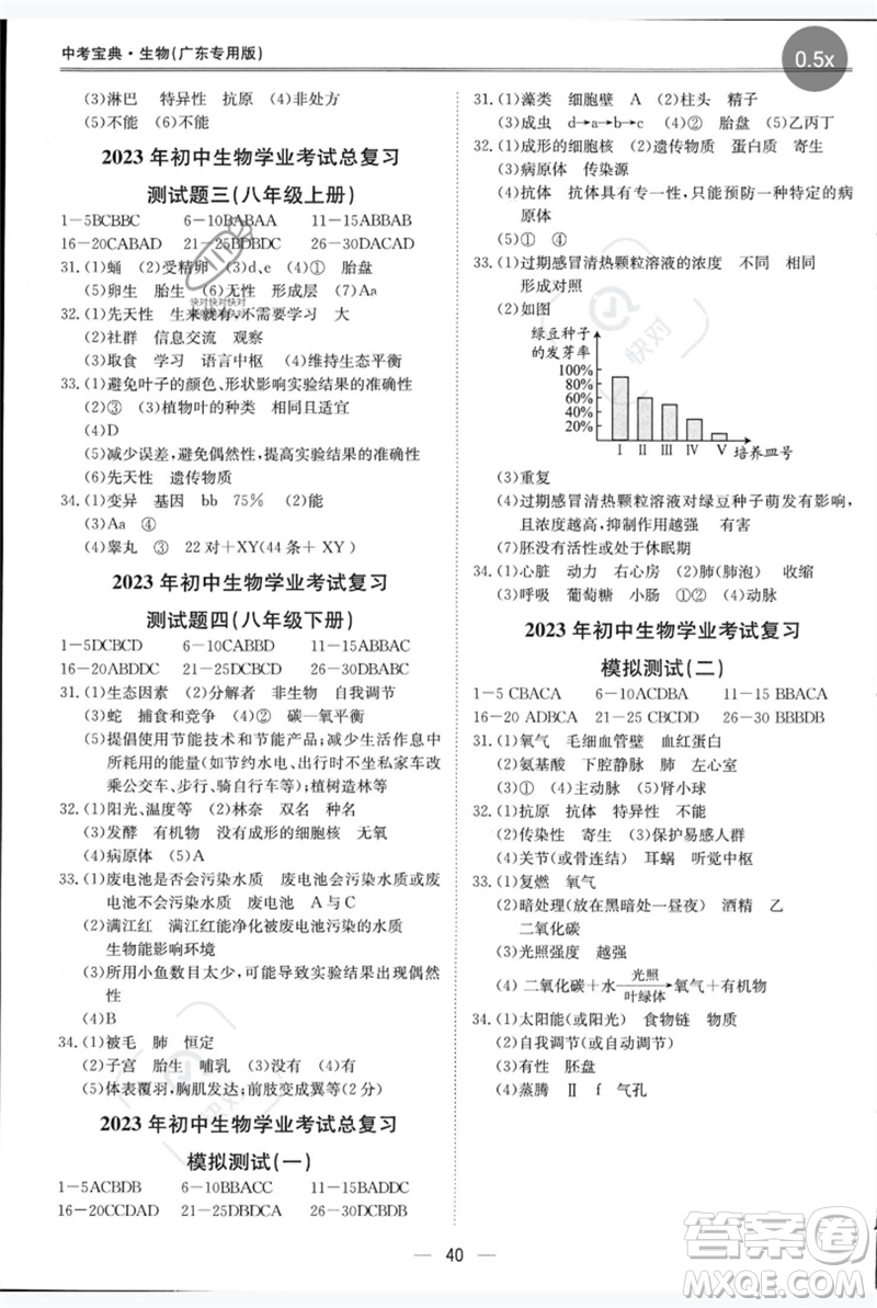 世界圖書出版公司2023新課標(biāo)中考寶典九年級(jí)生物通用版廣東專版參考答案