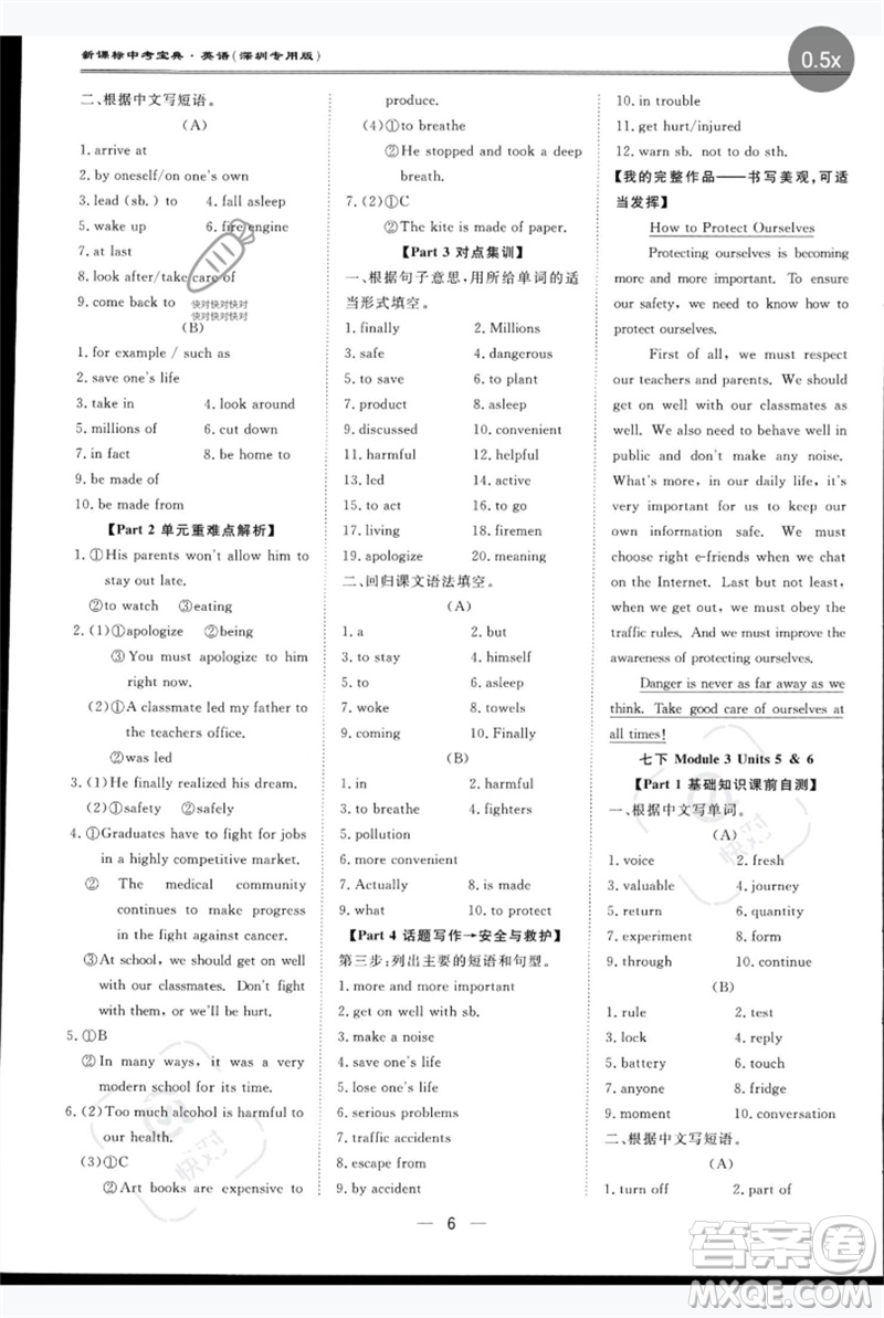 世界圖書出版公司2023新課標中考寶典九年級英語通用版深圳專版參考答案
