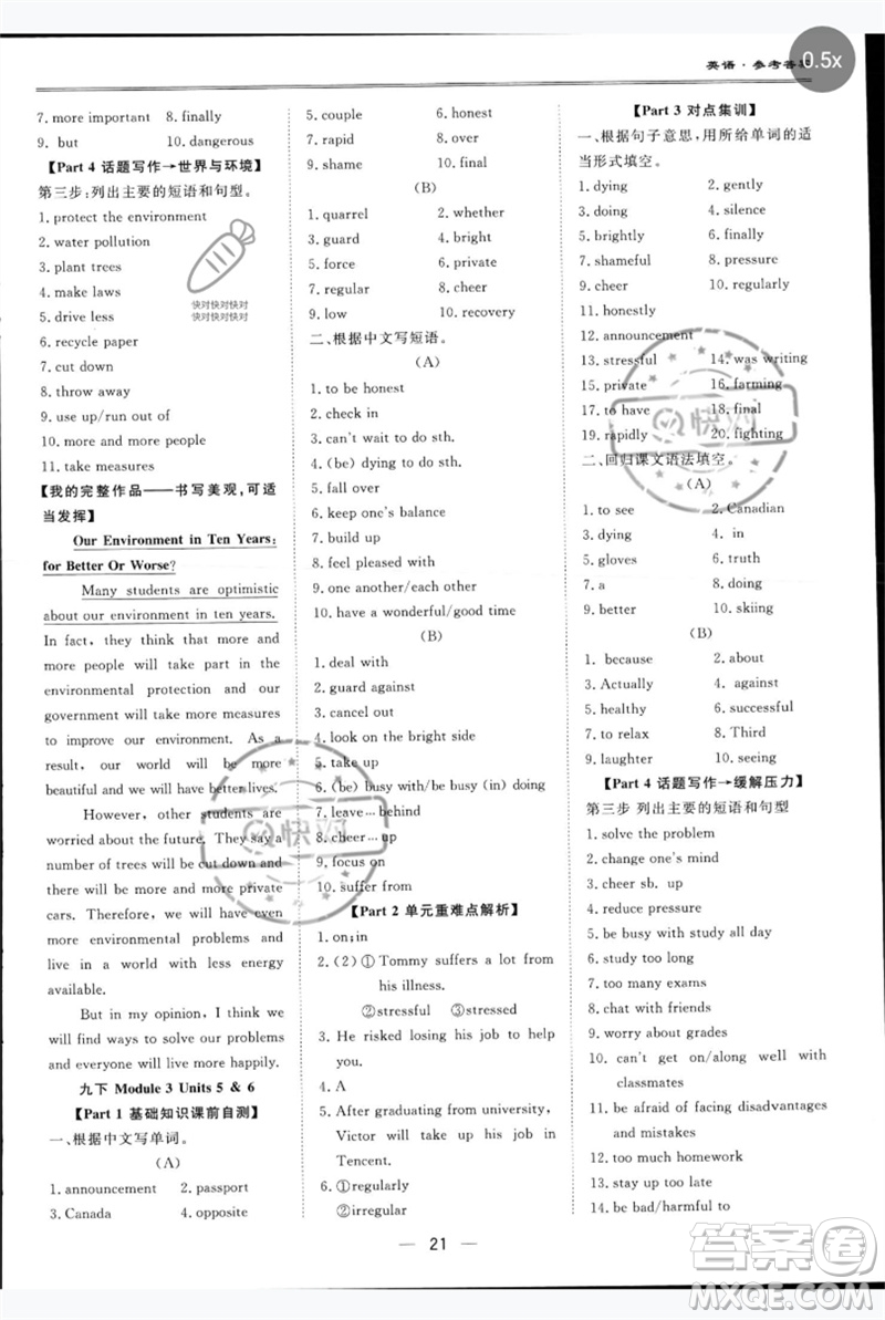 世界圖書出版公司2023新課標中考寶典九年級英語通用版深圳專版參考答案