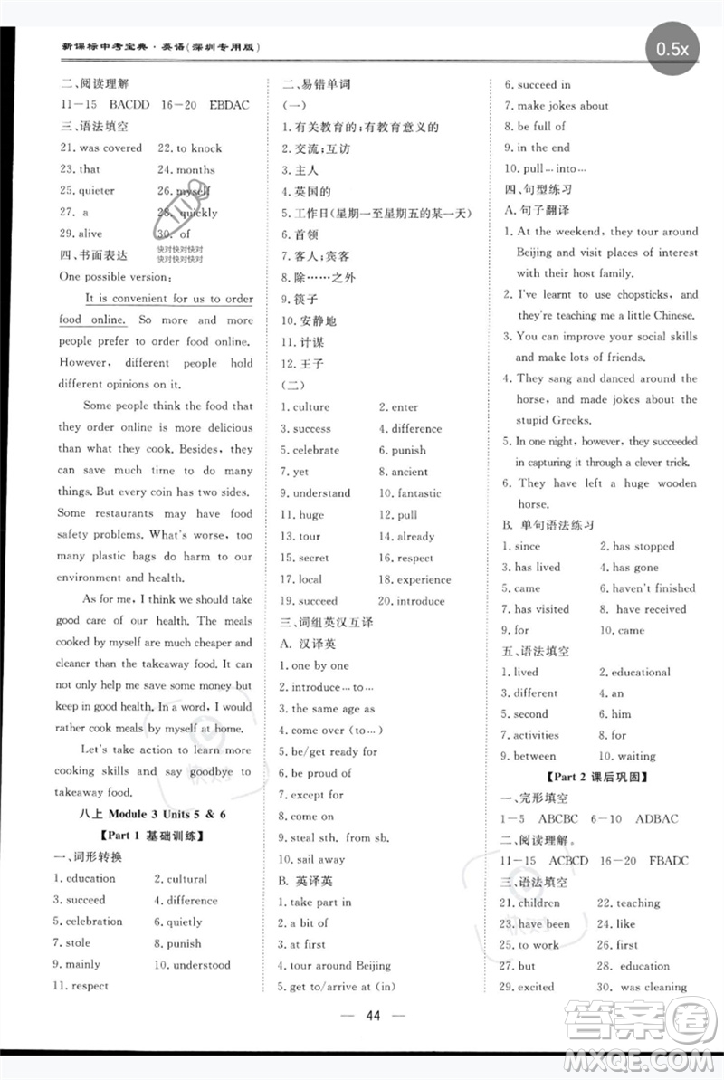 世界圖書出版公司2023新課標中考寶典九年級英語通用版深圳專版參考答案