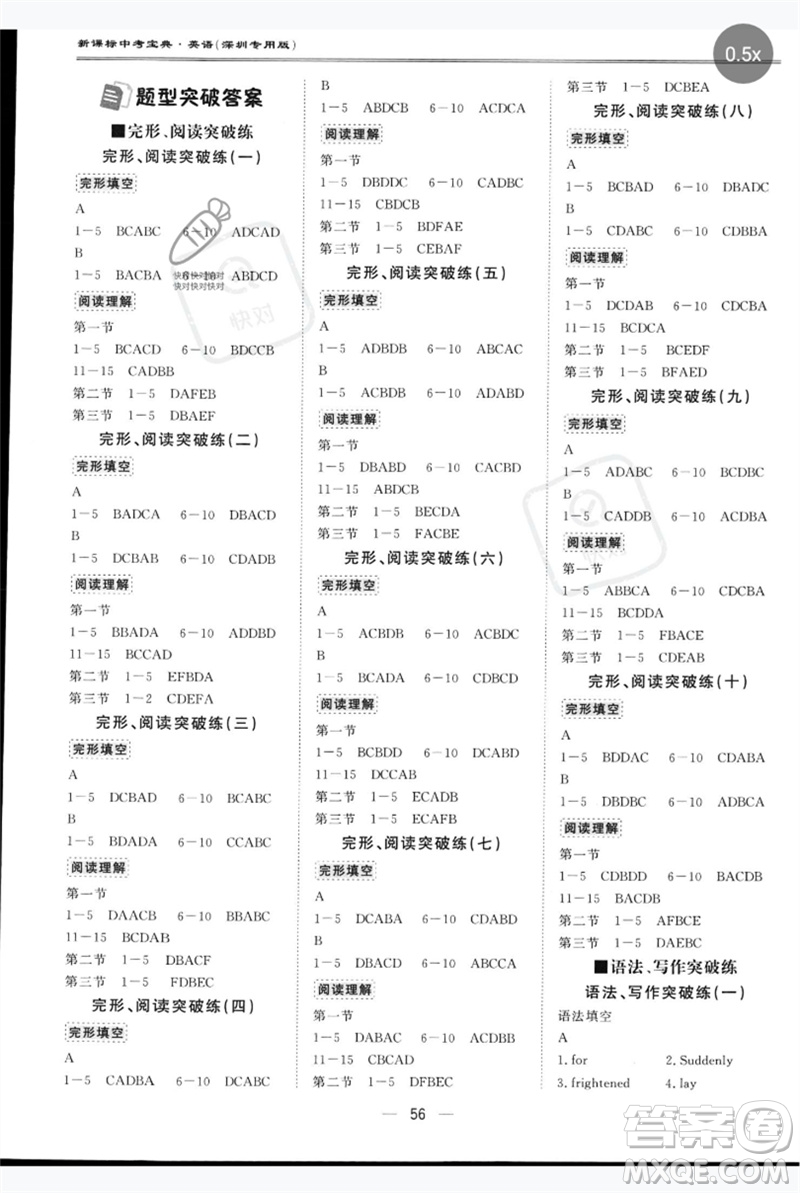世界圖書出版公司2023新課標中考寶典九年級英語通用版深圳專版參考答案