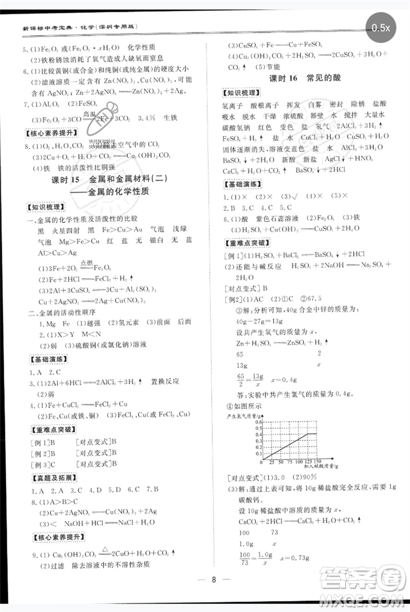 世界圖書(shū)出版公司2023新課標(biāo)中考寶典九年級(jí)化學(xué)通用版深圳專版參考答案