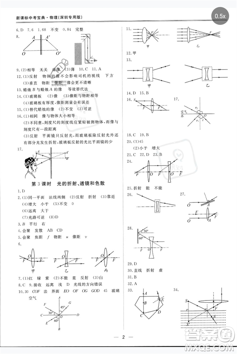 世界圖書出版公司2023新課標(biāo)中考寶典九年級(jí)物理通用版深圳專版參考答案