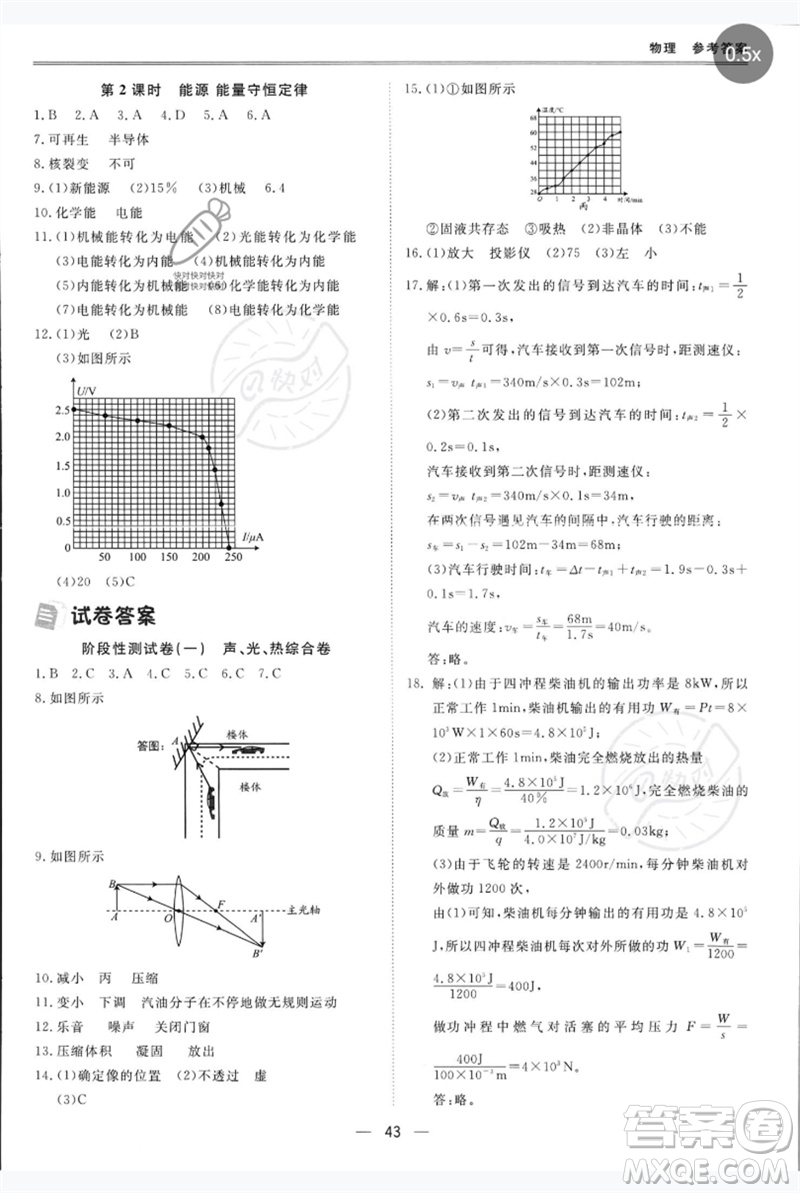 世界圖書出版公司2023新課標(biāo)中考寶典九年級(jí)物理通用版深圳專版參考答案