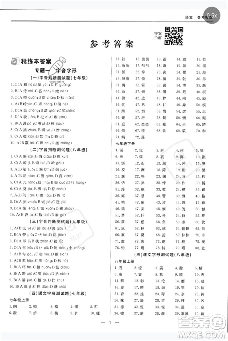 世界圖書出版公司2023新課標中考寶典九年級語文通用版深圳專版參考答案