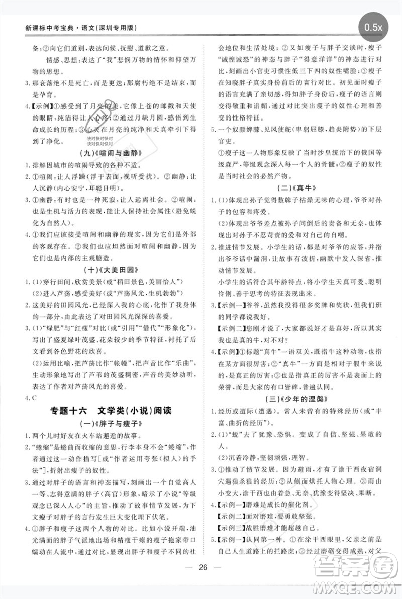 世界圖書出版公司2023新課標中考寶典九年級語文通用版深圳專版參考答案