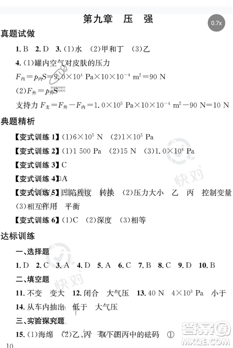 團(tuán)結(jié)出版社2023劍指中考九年級(jí)物理通用版益陽(yáng)專版參考答案