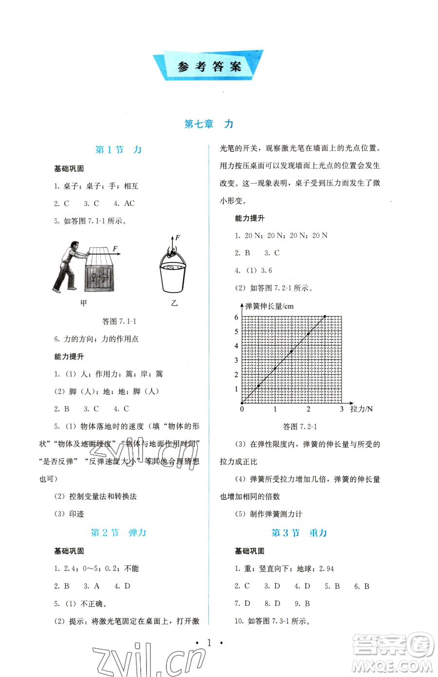 人民教育出版社2023人教金學典同步解析與測評八年級下冊物理人教版參考答案