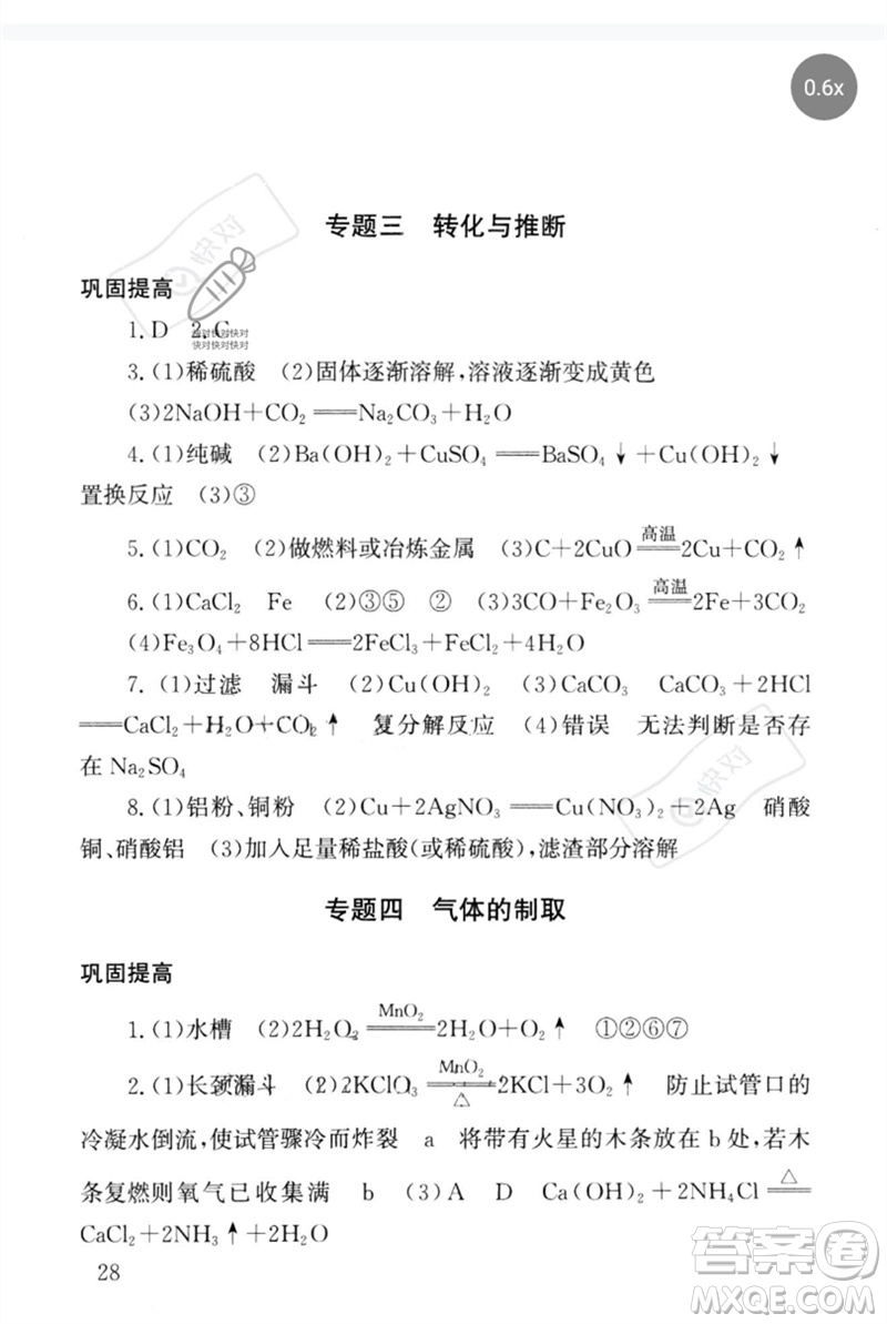團結(jié)出版社2023劍指中考九年級化學(xué)通用版郴州專版參考答案