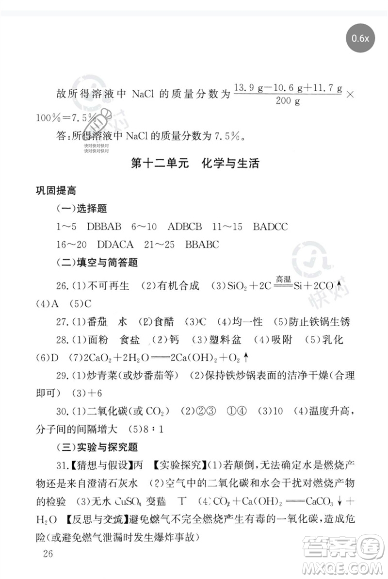 團結(jié)出版社2023劍指中考九年級化學(xué)通用版郴州專版參考答案